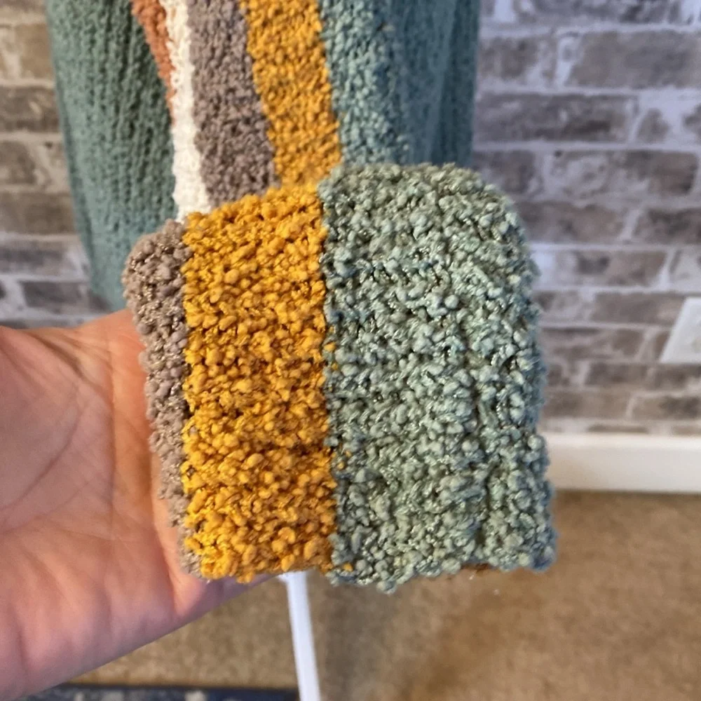 Shop Stevie Oversized Chunky Knit Striped Sweater. Size L. Sage Green and Brown. - Picture 9 of 15